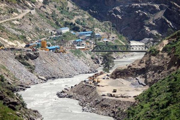 Construction site of the Ratle Hydroelectric Project on the Chenab river in Kishtwar district